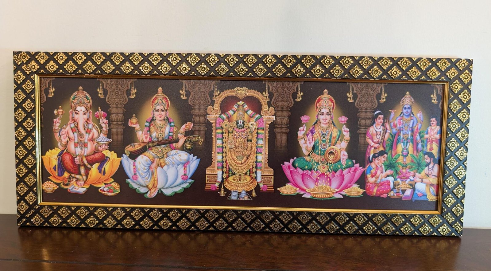 Pooja Room (20x8 Inch) God Photo Frames/ Hindu God & Goddess / Divine Outlets / Hindu Deities Wall Art for Home Decor/ Multi God Photos
