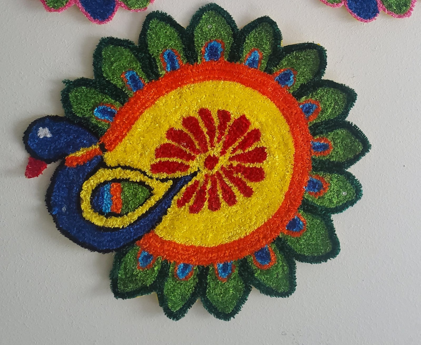 Peacock Theme MDF Rangoli & Diya Pooja Mat Set