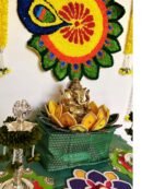 Peacock Theme MDF Rangoli & Diya Pooja Mat Set