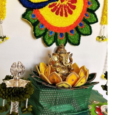 Peacock Theme MDF Rangoli & Diya Pooja Mat Set