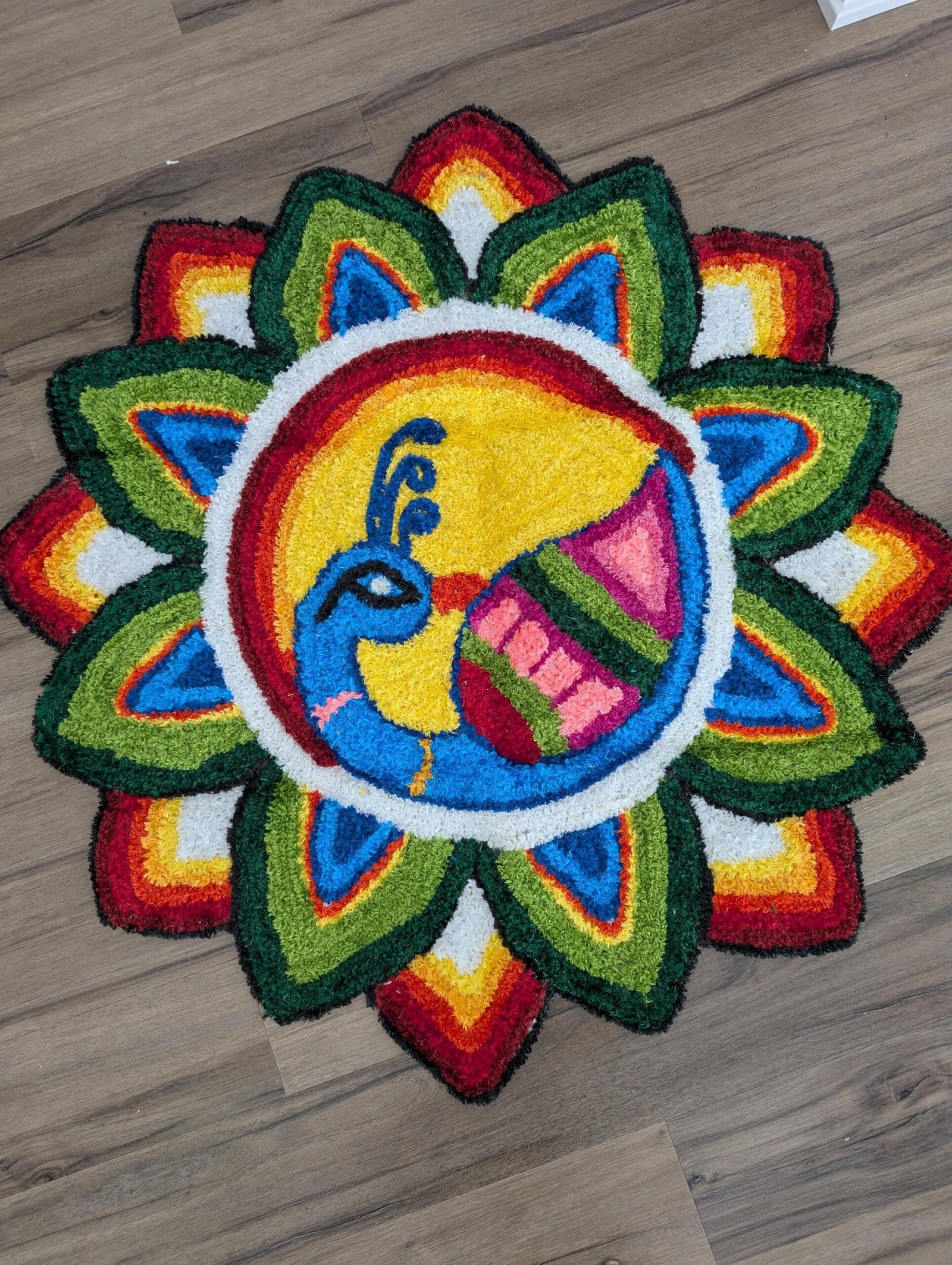 Handcrafted Lotus & Peacock Festive Rangoli Mat
