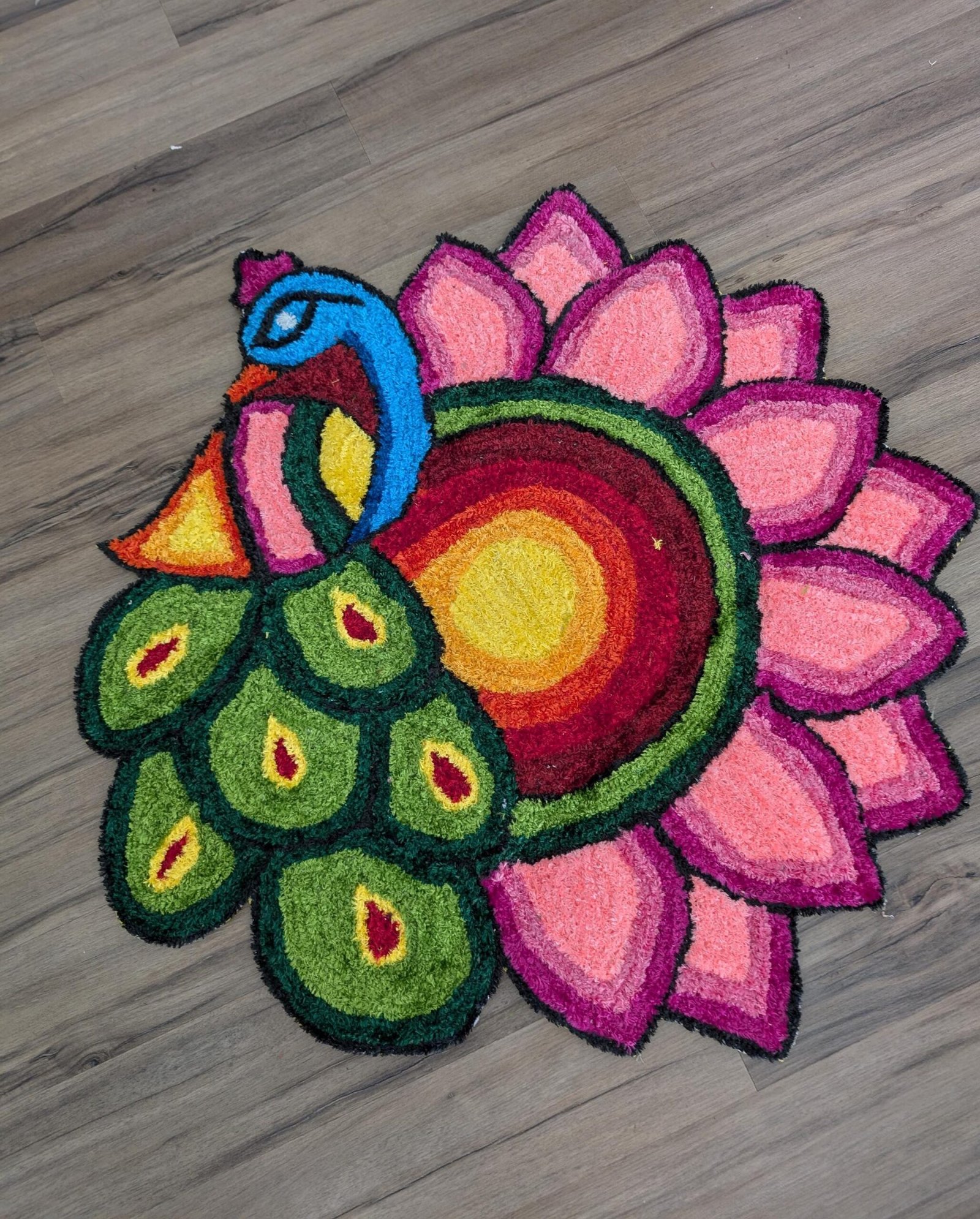 Handcrafted Lotus & Peacock Festive Rangoli Mat