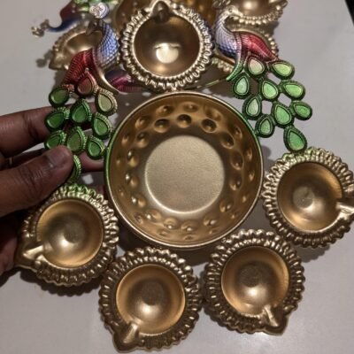 Traditional Brass Peacock Diya Urli Bowl