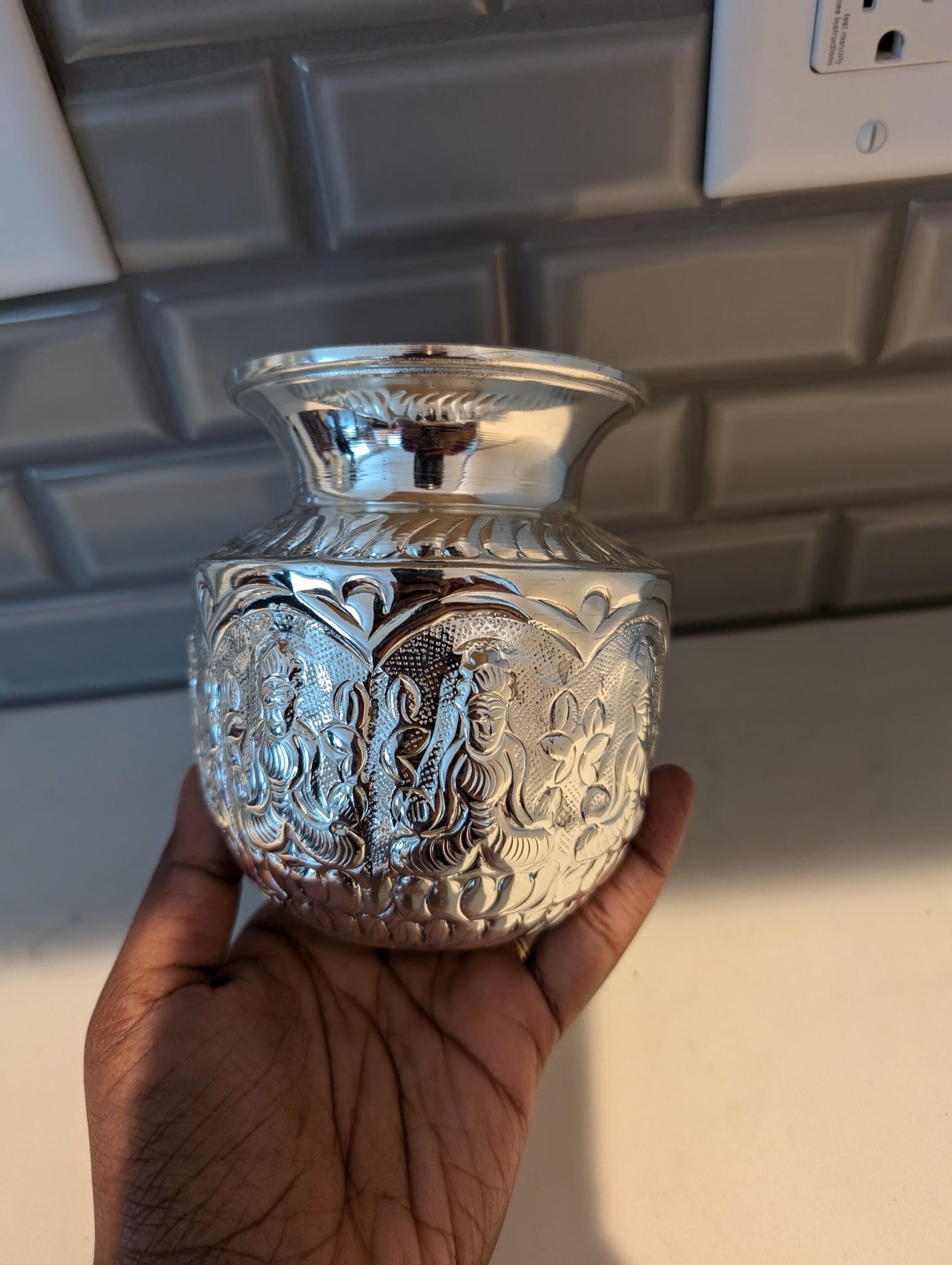 German Silver Pooja Kalasam & Metal Banana Tree Set