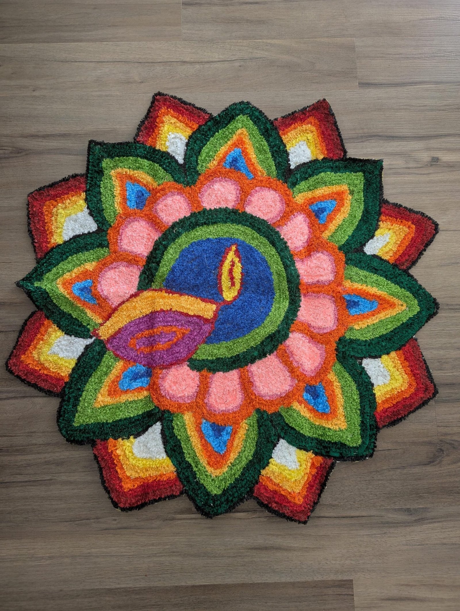 Handcrafted Lotus & Peacock Festive Rangoli Mat