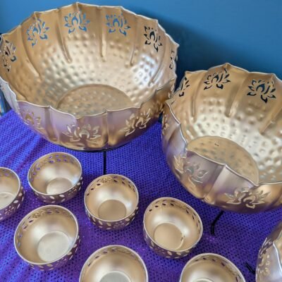 Decorative Metal Pooja Urli & Diya Stand Set