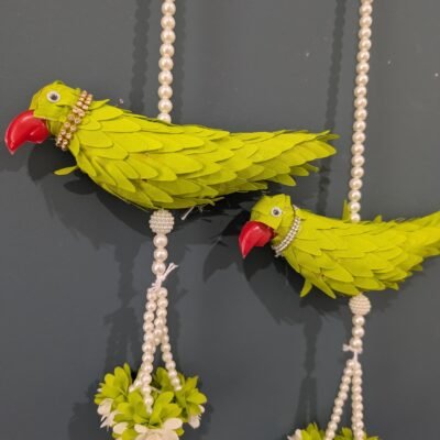 Handcrafted Parrot Decor Hangings with Pearl Drops (Pair)