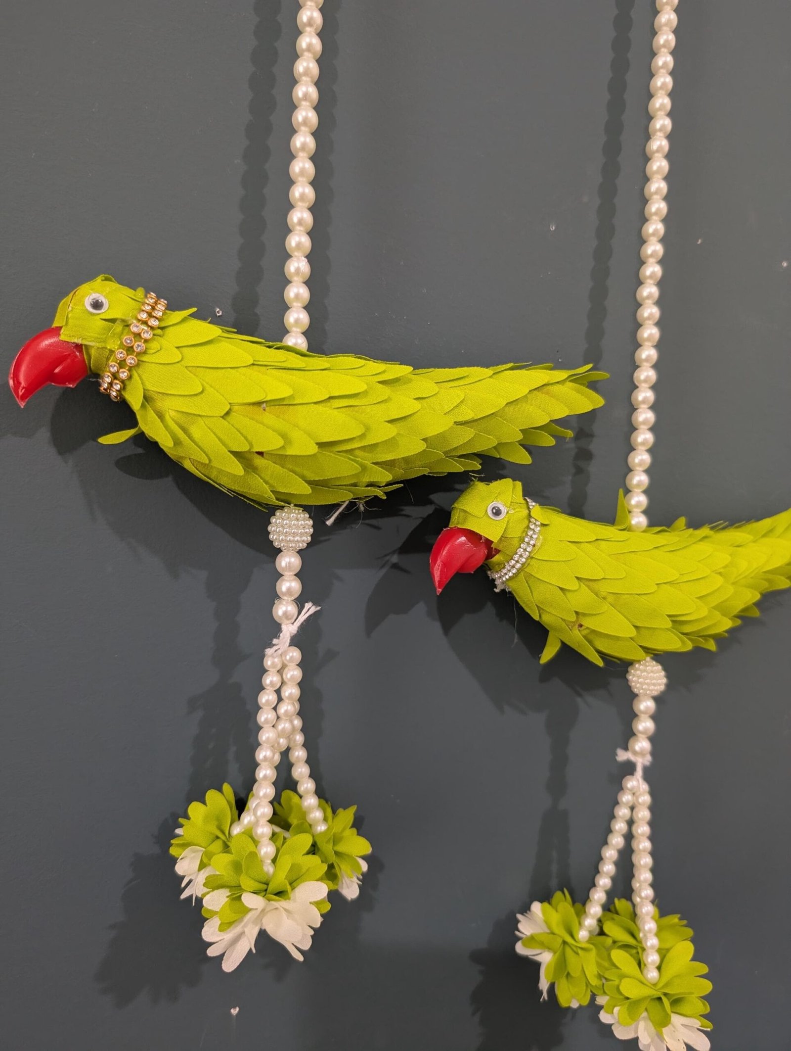 Handcrafted Parrot Decor Hangings with Pearl Drops (Pair)