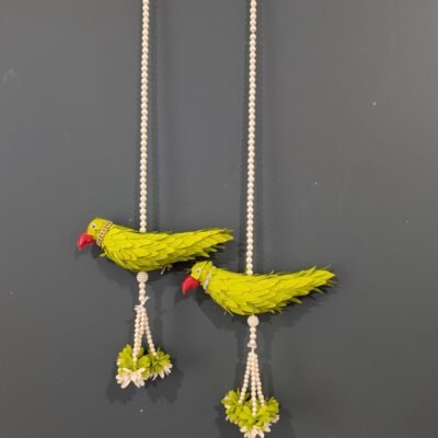 Handcrafted Parrot Decor Hangings with Pearl Drops (Pair)