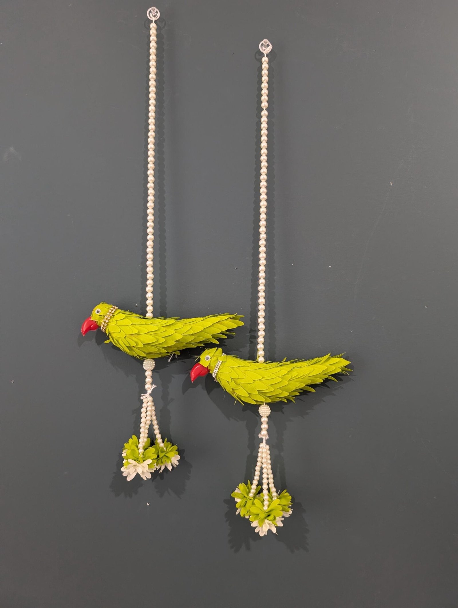 Handcrafted Parrot Decor Hangings with Pearl Drops (Pair)