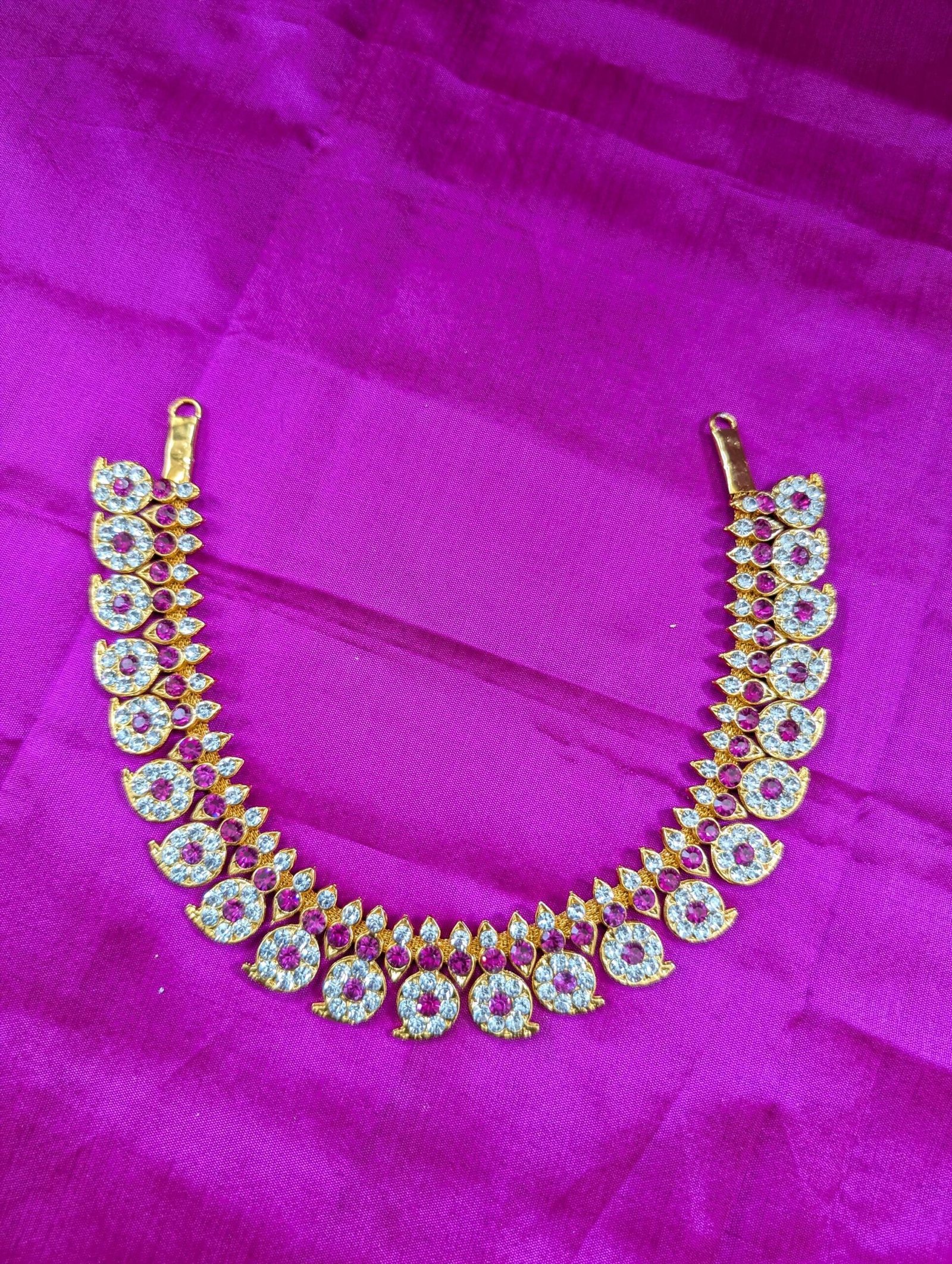 Stone-Decorated South Indian Mango Haram Deity Garland (12 Inch)