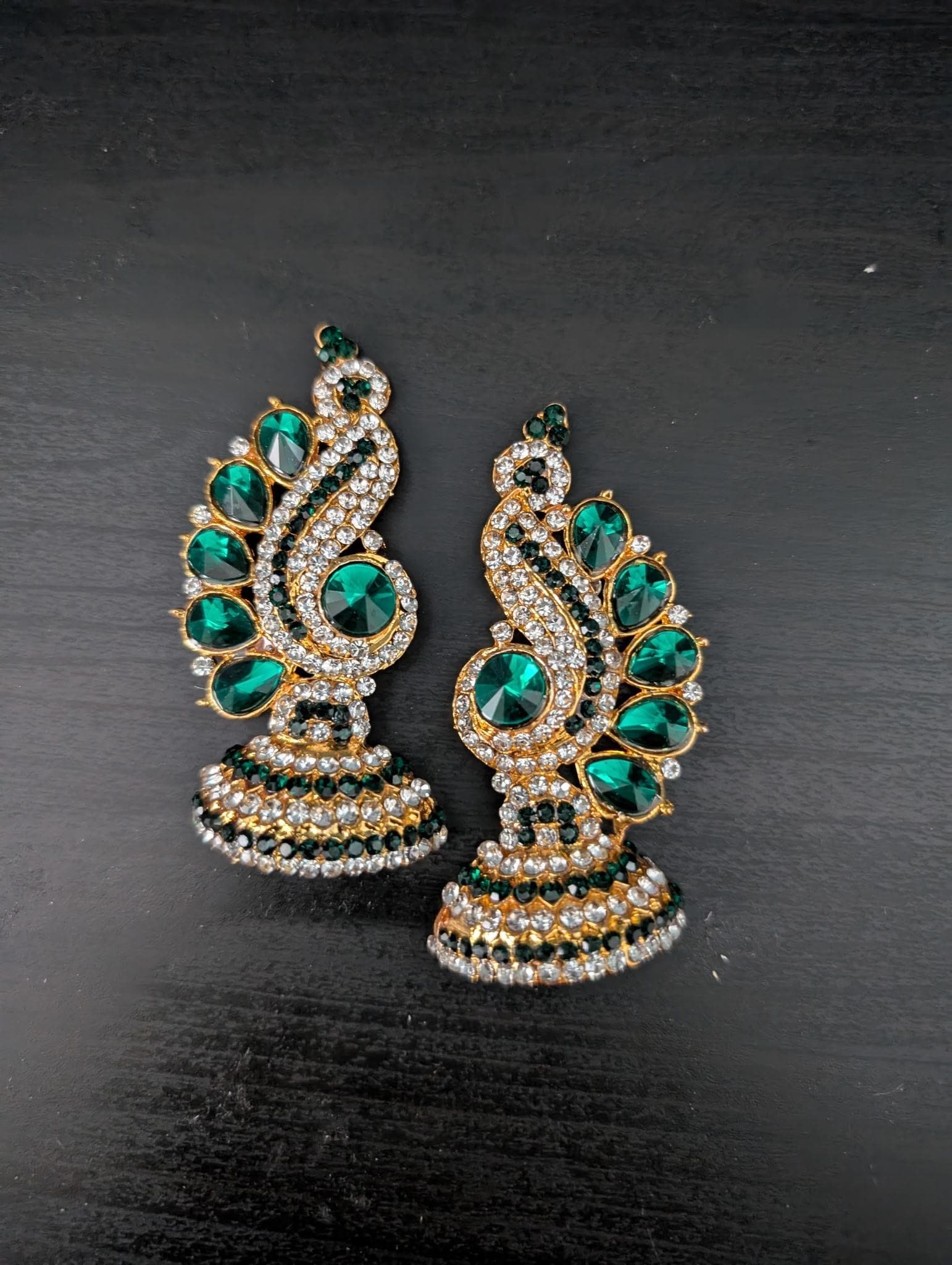 Stone-Studded Mango & Peacock Jhumka Earrings for Deity Idols