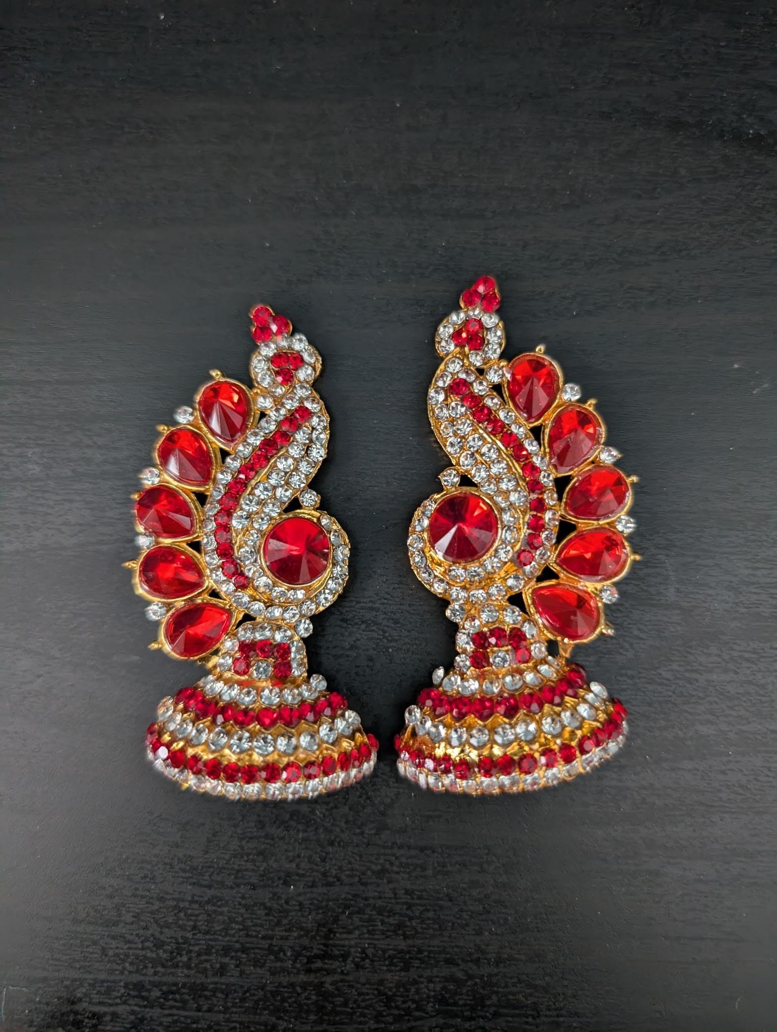 Stone-Studded Mango & Peacock Jhumka Earrings for Deity Idols