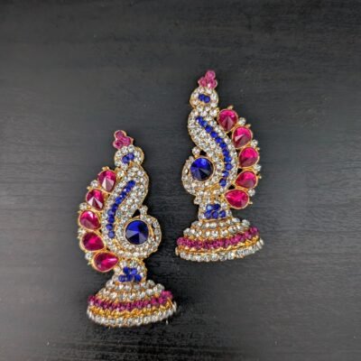 Stone-Studded Mango & Peacock Jhumka Earrings for Deity Idols