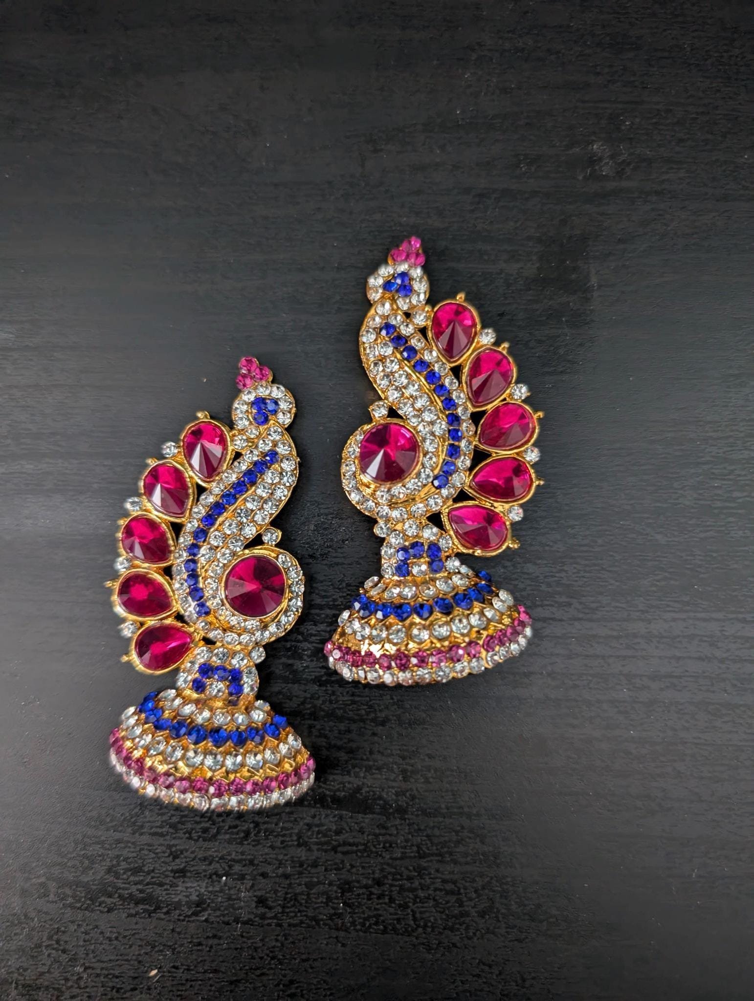Stone-Studded Mango & Peacock Jhumka Earrings for Deity Idols