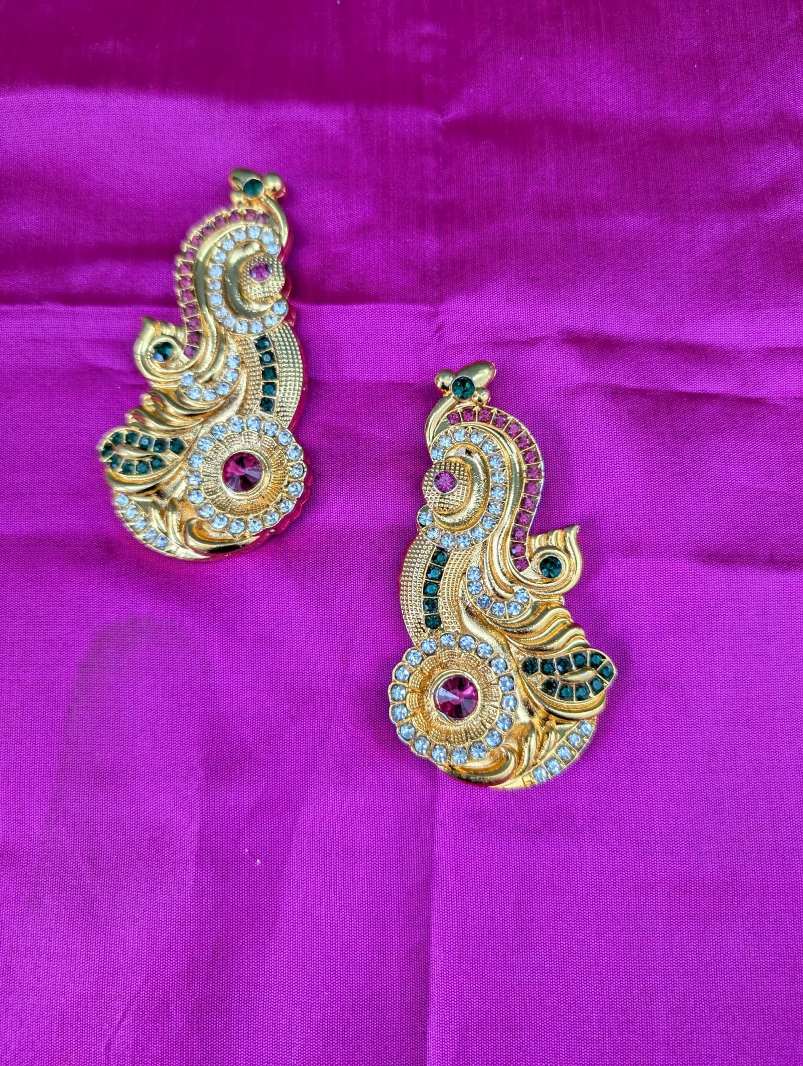 Stone-Studded Mango & Peacock Jhumka Earrings for Deity Idols