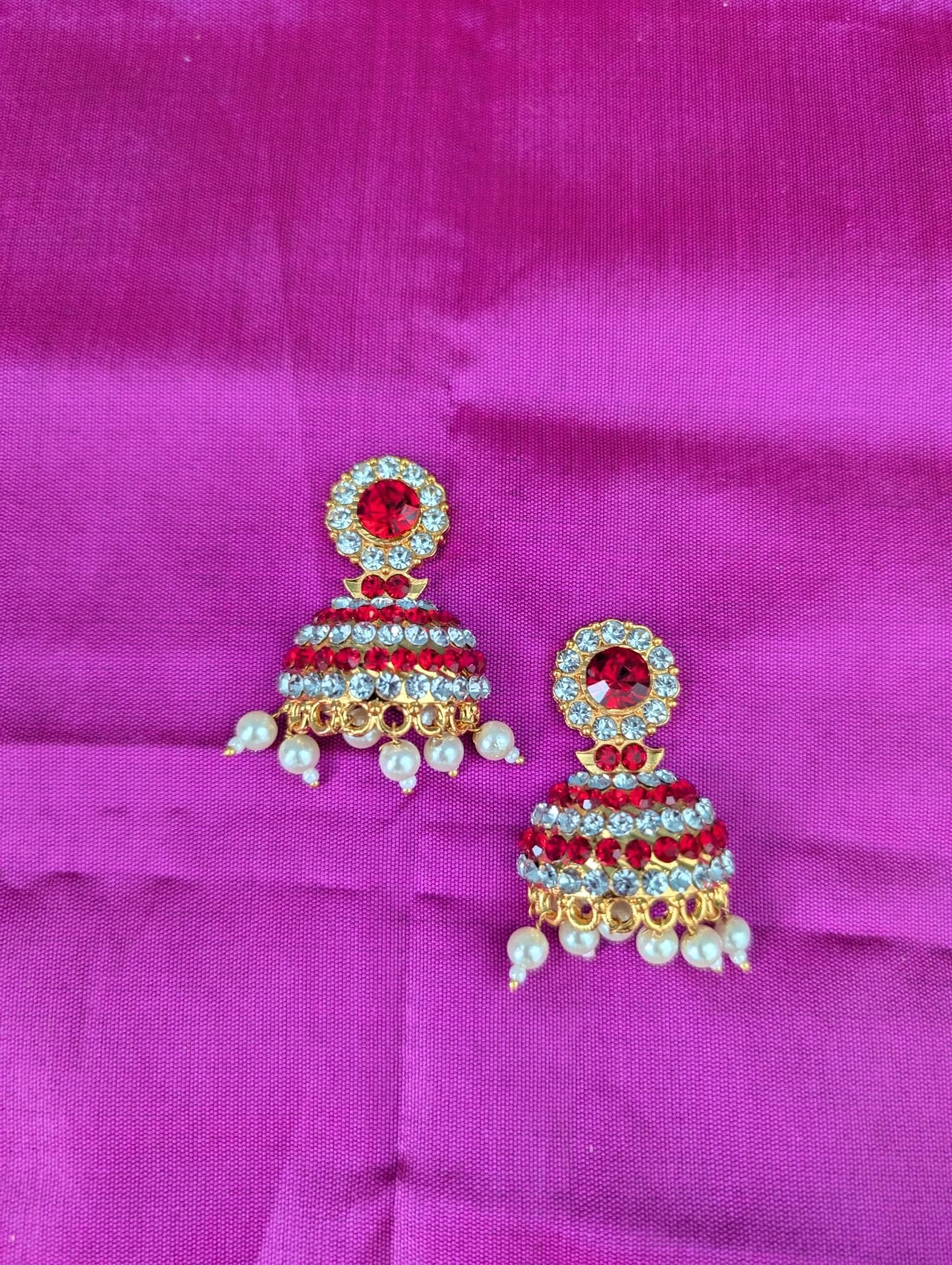 Stone-Studded Mango & Peacock Jhumka Earrings for Deity Idols