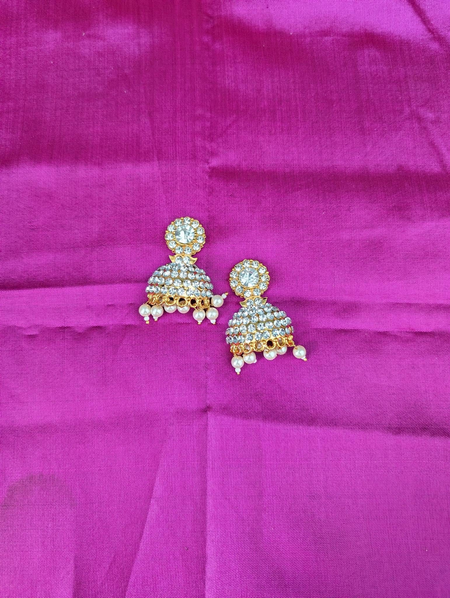 Stone-Studded Mango & Peacock Jhumka Earrings for Deity Idols