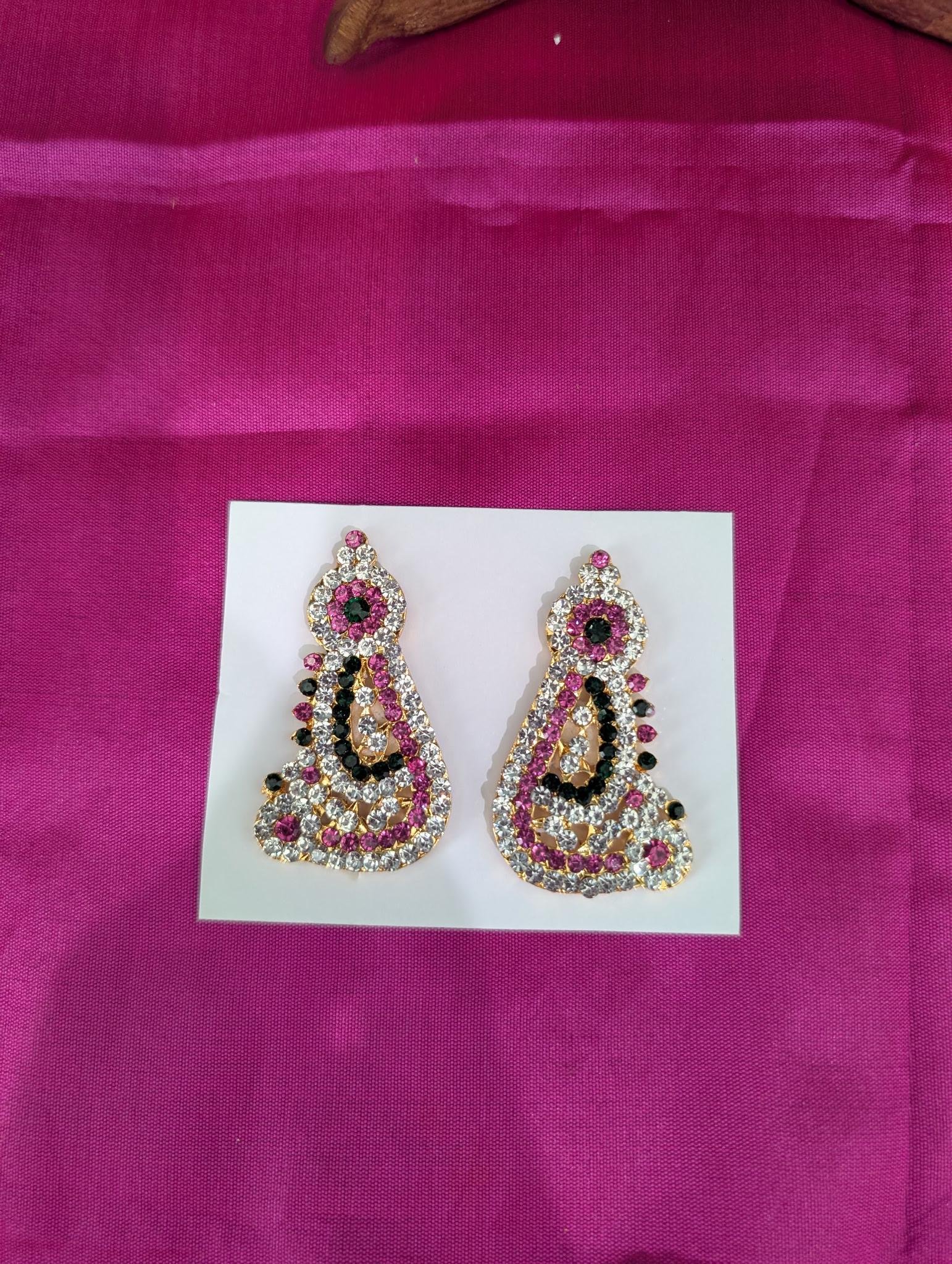 Stone-Studded Mango & Peacock Jhumka Earrings for Deity Idols