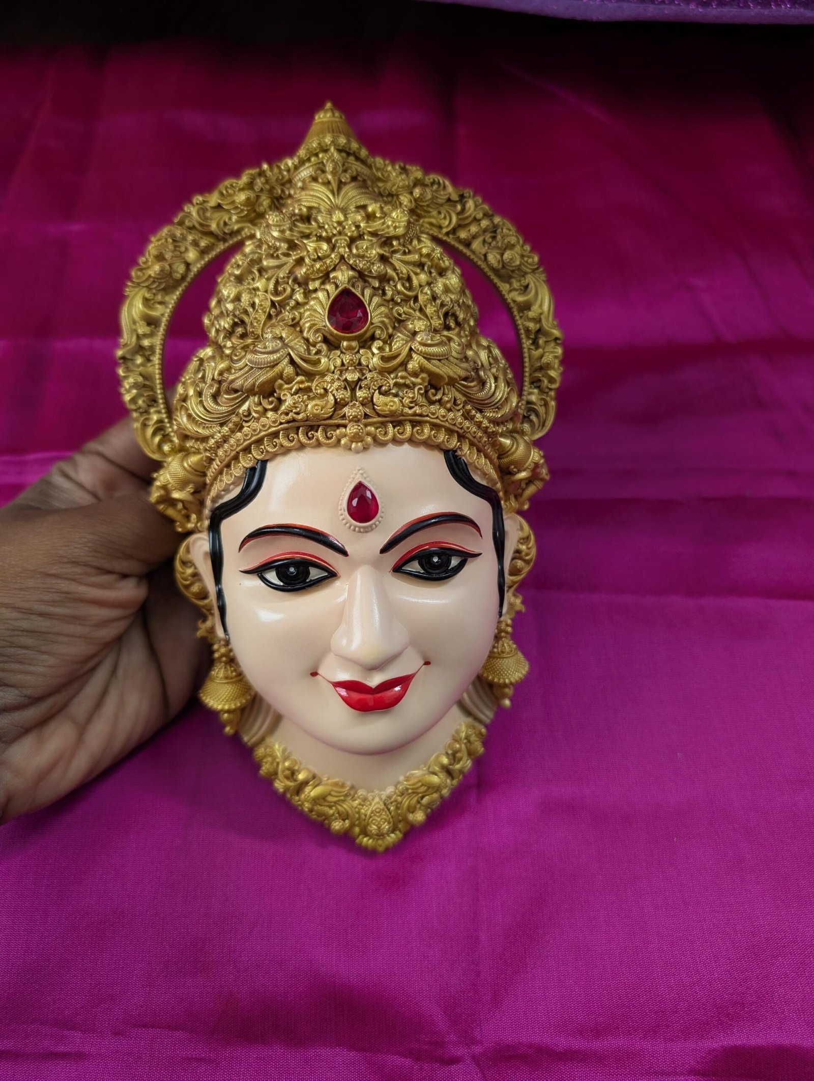 Stone-Embellished Varalakshmi Ammavaru Deity Face (7 Inch)