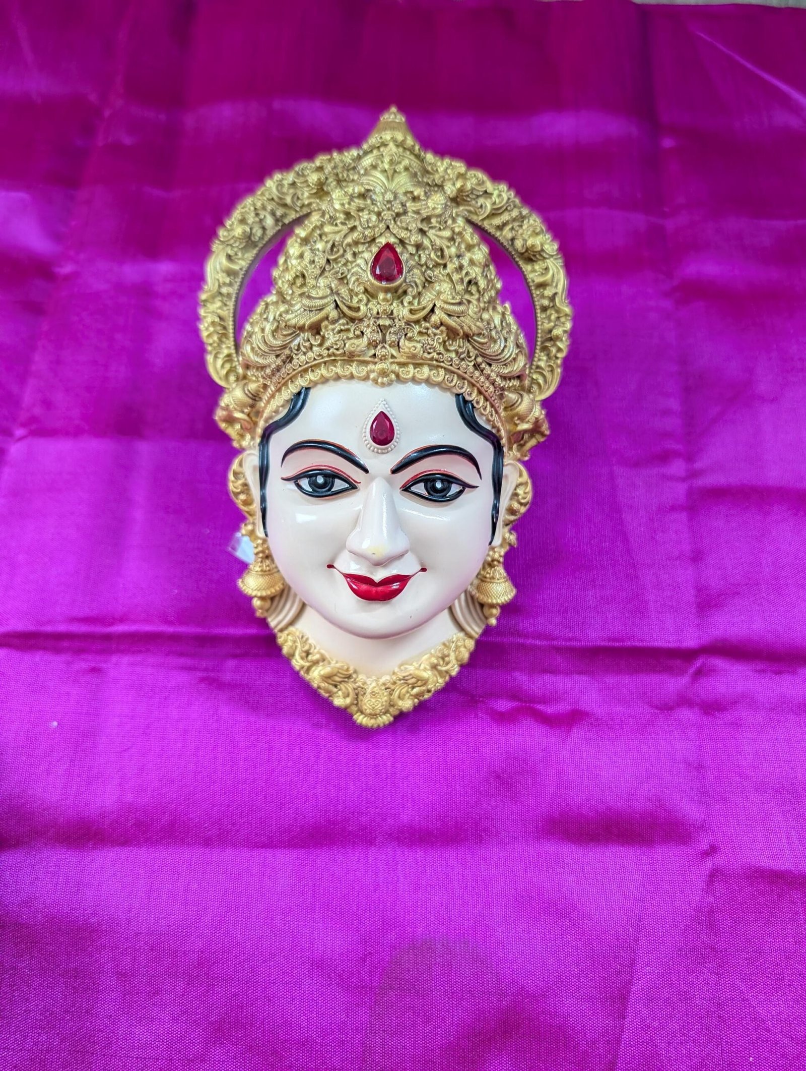 Stone-Embellished Varalakshmi Ammavaru Deity Face (7 Inch)