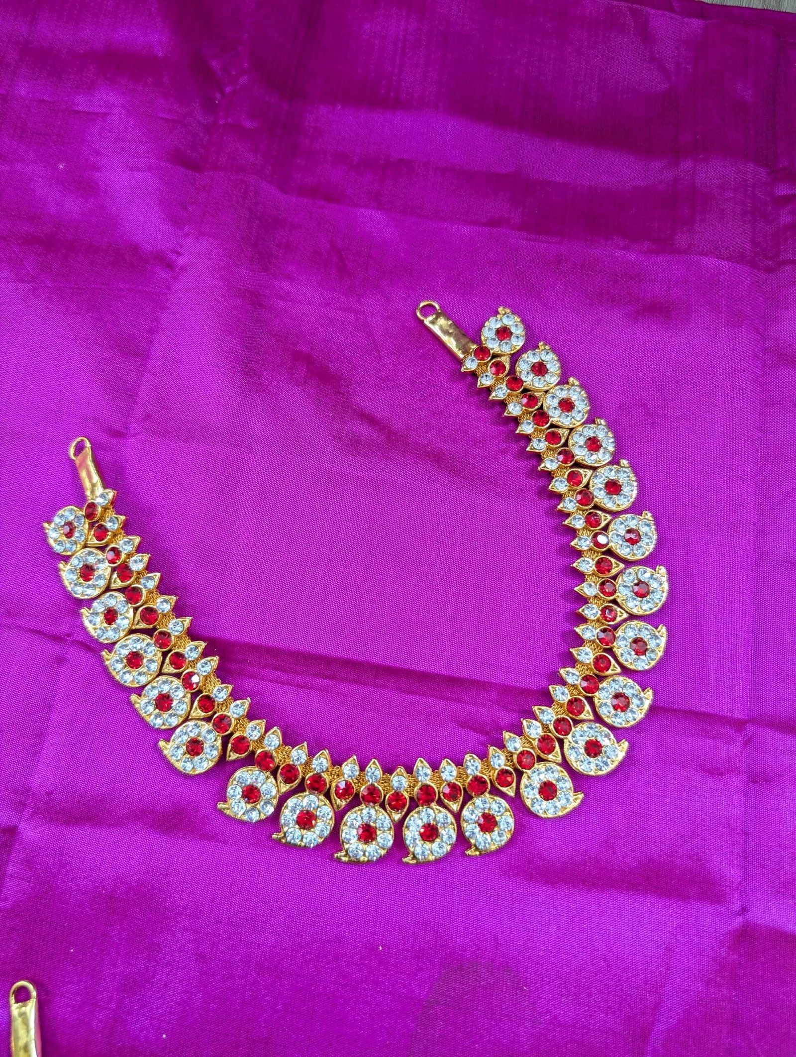 Stone-Decorated South Indian Mango Haram Deity Garland (12 Inch)
