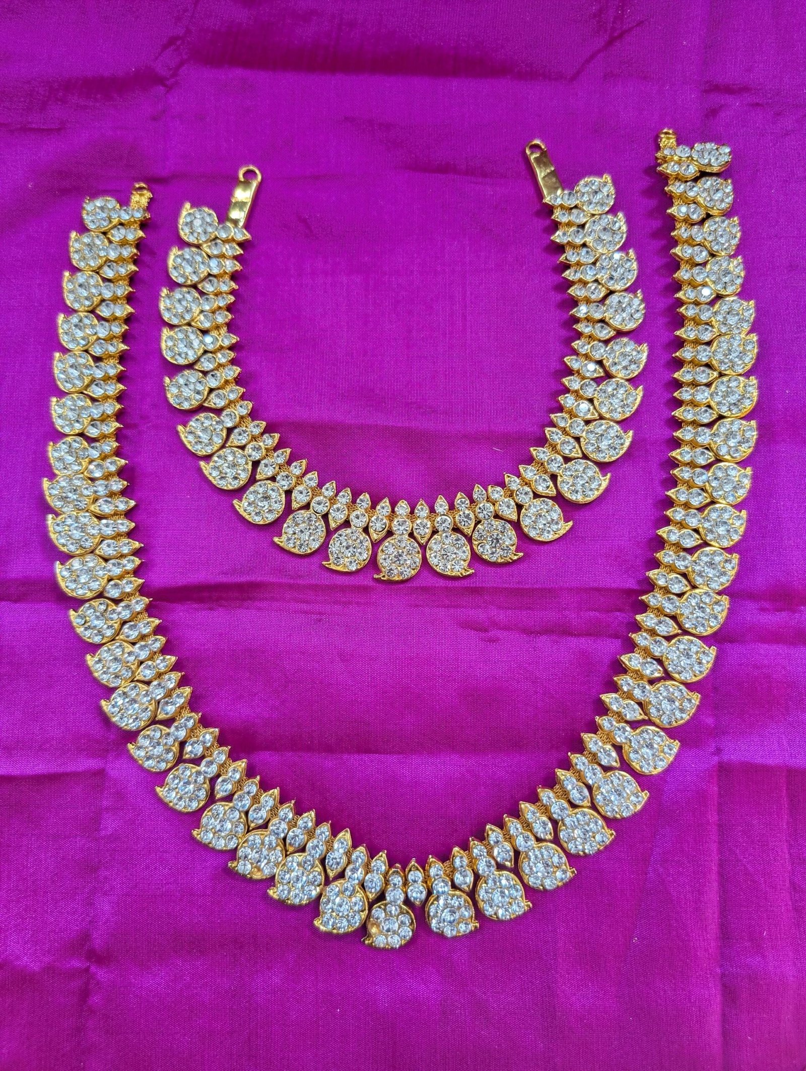 Stone-Decorated South Indian Mango Haram Deity Garland (12 Inch)