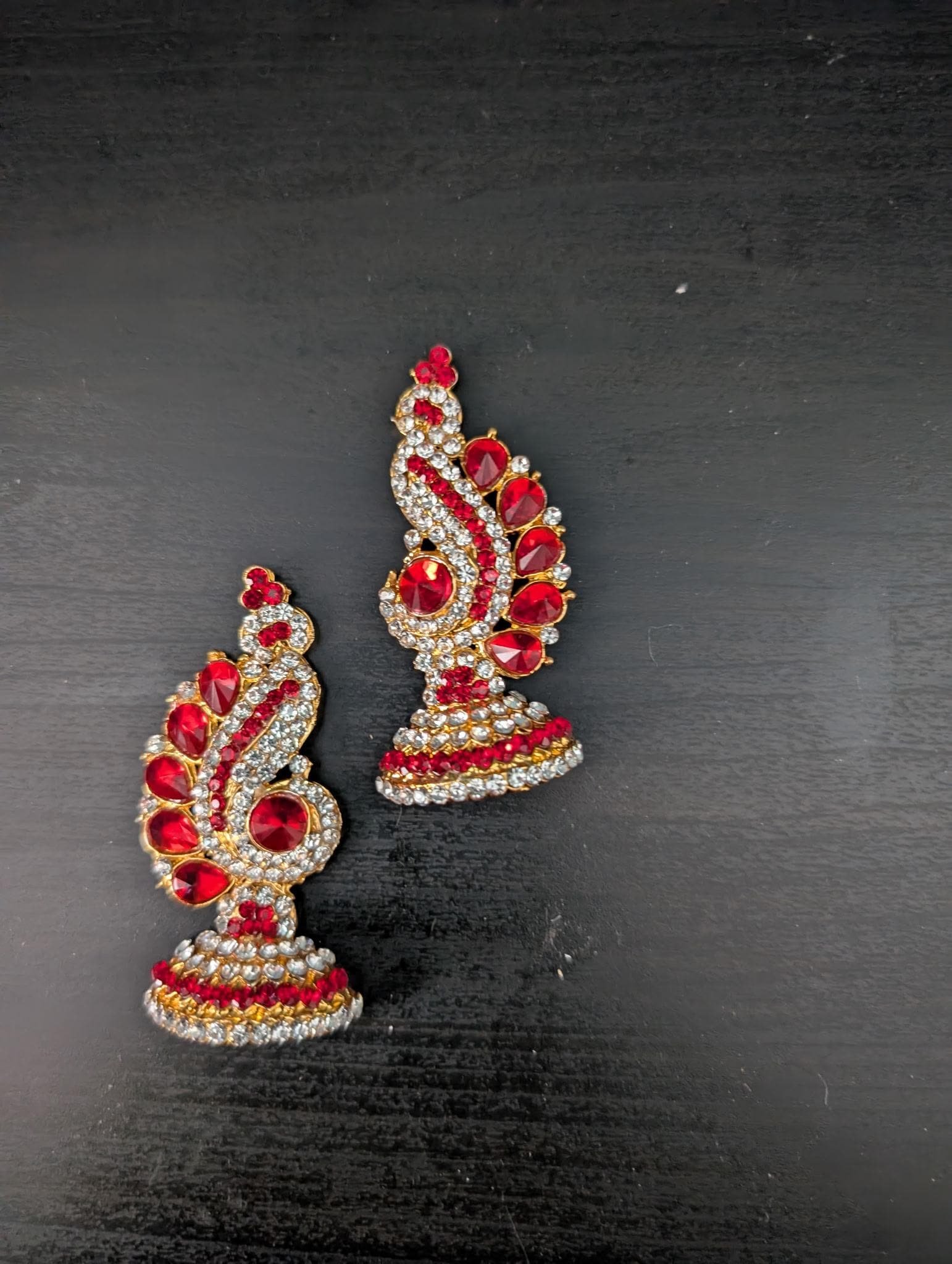 Stone-Studded Mango & Peacock Jhumka Earrings for Deity Idols