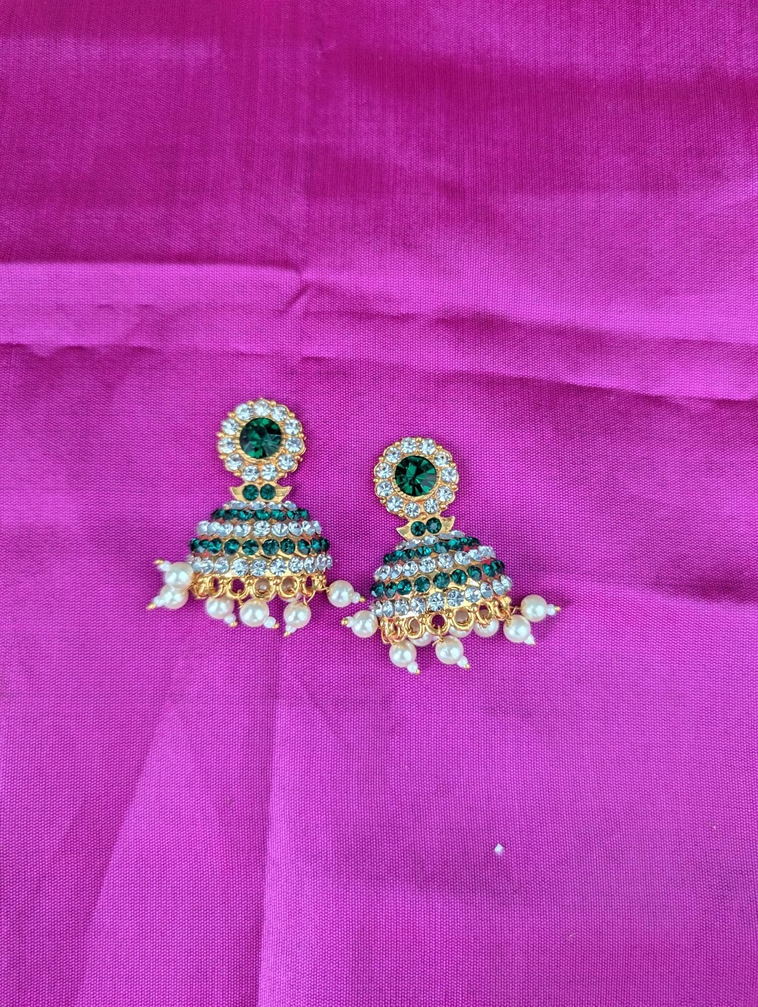 Stone-Studded Mango & Peacock Jhumka Earrings for Deity Idols