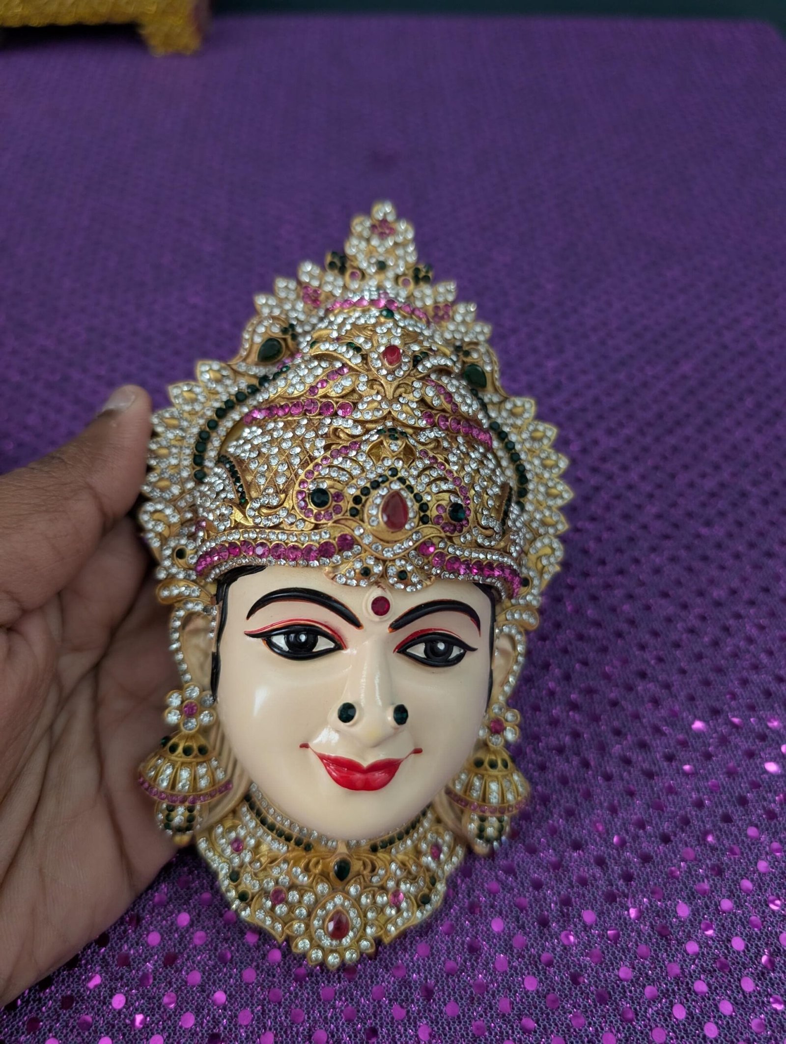Stone-Embellished Varalakshmi Ammavaru Deity Face (7 Inch)