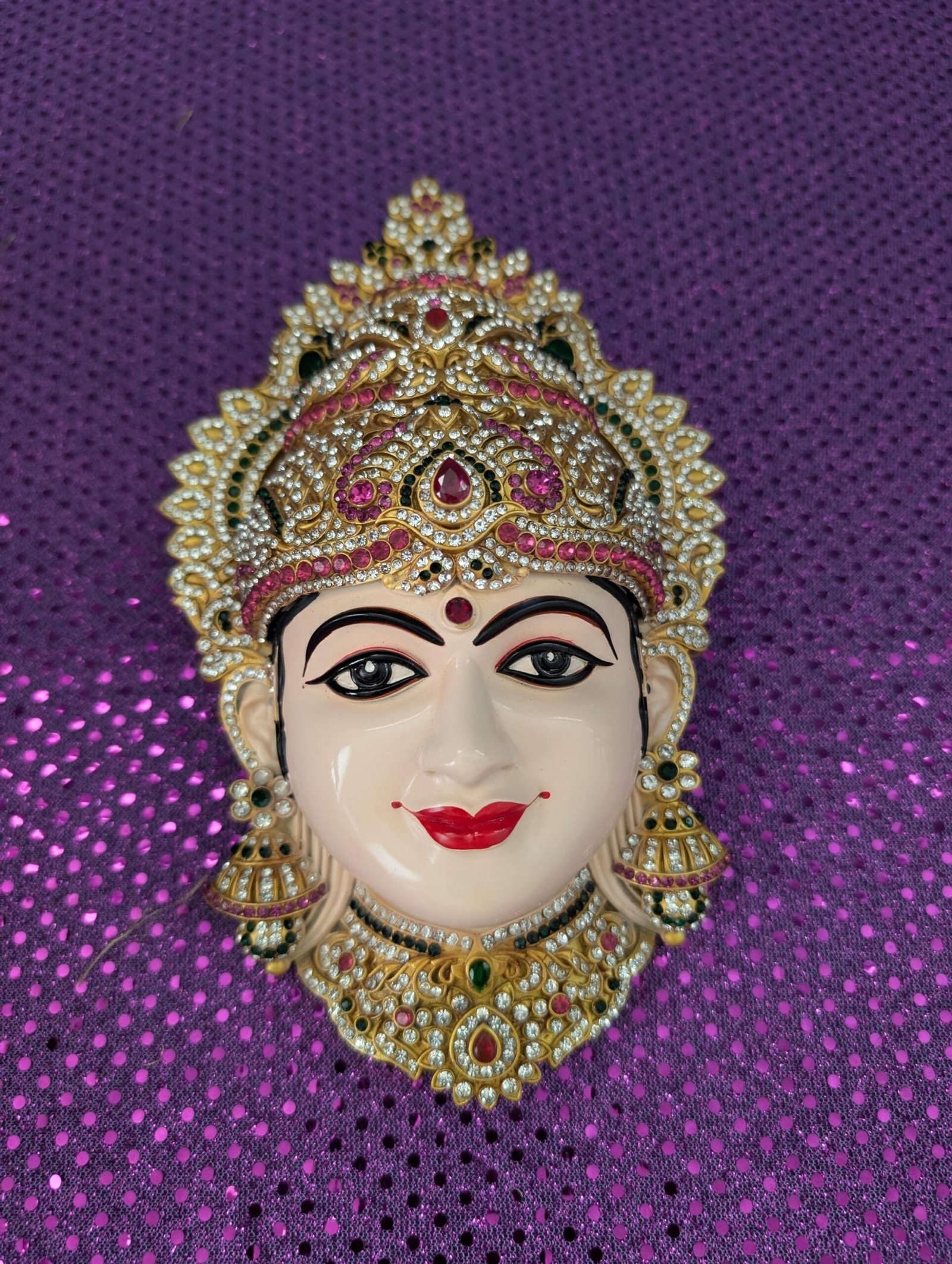 Stone-Embellished Varalakshmi Ammavaru Deity Face (7 Inch)