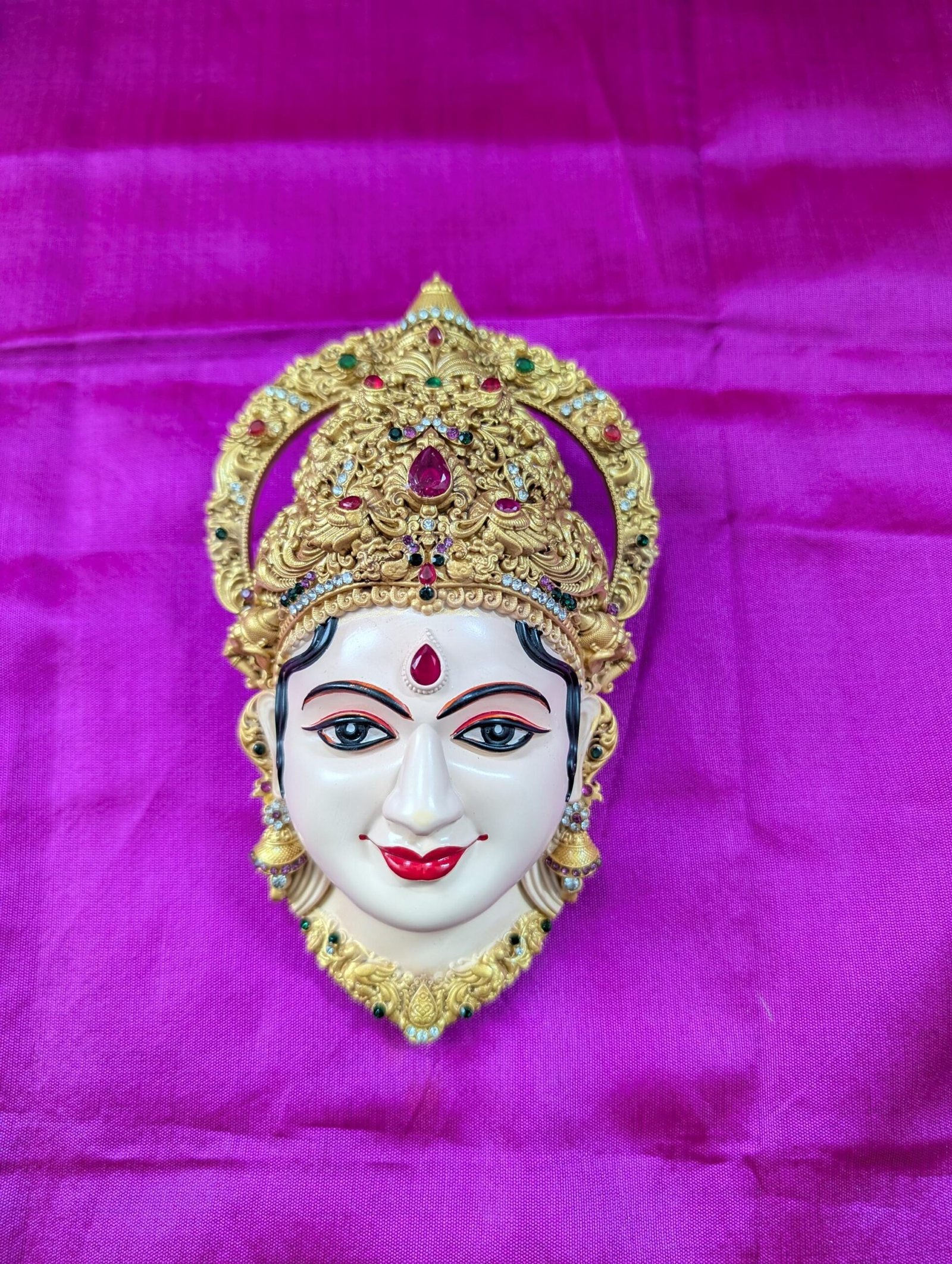Stone-Embellished Varalakshmi Ammavaru Deity Face (7 Inch)